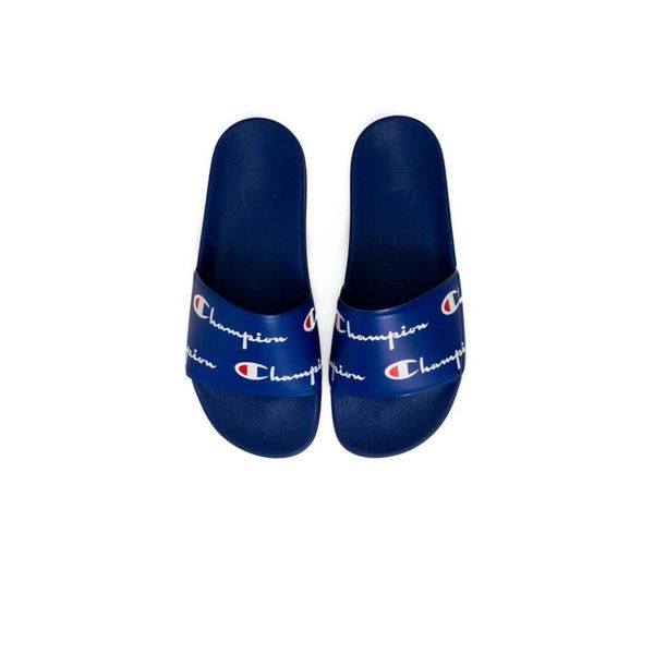 Klapki basenowe damskie Champion Slide Pd. Niebieskie klapki Champion, bez wzorów, bez obcasa. W wyprzedaży za 64,00 zł.