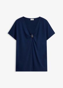 T-shirt z ozdobnym kółeczkiem. Niebieskie t-shirty bonprix, bez wzorów, bez kołnierzyka, bez ramiączek. Za 37,99 zł.