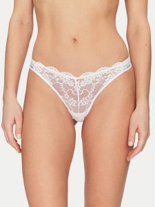 Guess Stringi O4YE01 PZ01C Biały. Białe stringi Guess, z aplikacjami, z syntetyku. Za 79,99 zł.