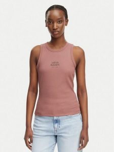 Calvin Klein Jeans Top LV047F239G Brązowy jasny Slim Fit. Brązowe topy Calvin Klein Jeans, xl, bez wzorów, z bawełny, bez kołnierzyka, bez ramiączek. Za 188,99 zł.