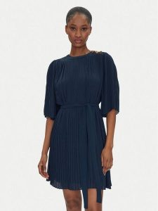 TWINSET Sukienka koktajlowa 251TP2051 Granatowy Loose Fit. Niebieskie sukienki Twinset, bez wzorów, z syntetyku, wizytowe, bez kołnierzyka, bez ramiączek. Za 679,99 zł.