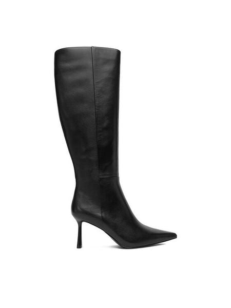 Eva Minge Kozaki EO-ZAINA-01 Czarny. Czarne kozaki Eva Minge, bez wzorów, ze skóry, bez obcasa, na szpilce, bez zapięcia. Za 449,99 zł.