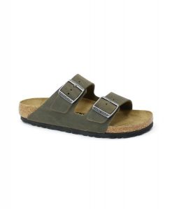 Klapki damskie Birkenstock 1027039. Zielone klapki Birkenstock, bez wzorów, z materiału, bez obcasa. Za 474,25 zł.