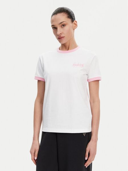 Guess T-Shirt V5GI11 I3Z14 Biały Regular Fit. Białe t-shirty Guess, xs, z aplikacjami, z bawełny, bez kołnierzyka, bez ramiączek. Za 149,99 zł.