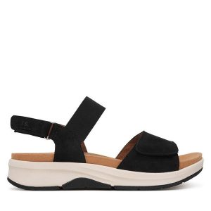 Sandały Josef Seibel. Czarne sandały Josef Seibel, bez wzorów, bez obcasa, na płaskiej podeszwie, bez zapięcia. Za 419,99 zł.