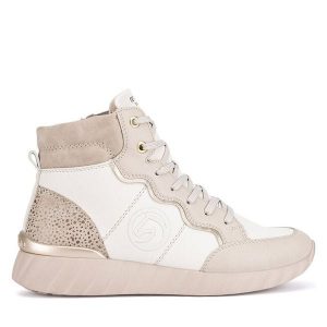 Trzewiki Remonte. Brązowe botki Remonte, bez wzorów, bez obcasa, na płaskiej podeszwie, bez zapięcia. Za 359,00 zł.