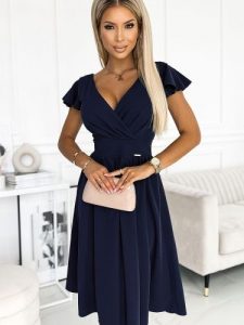 Sukienka Model 425-3 Matilde Navy - Numoco. Niebieskie sukienki NUMOCO, l, bez wzorów, z elastanu, bez kołnierzyka, plus size, bez ramiączek, mini, kopertowe. Za 323,13 zł.