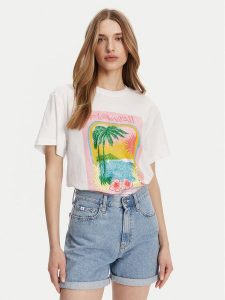 Roxy T-Shirt ERJZT05899 Biały Relaxed Fit. Białe t-shirty Roxy, xs, bez wzorów, z bawełny, bez kołnierzyka, bez ramiączek. Za 89,99 zł.