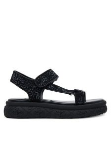 Guess Sandały FLJLOD FAP03 Czarny. Czarne sandały Guess, z aplikacjami, z materiału, bez obcasa, na płaskiej podeszwie, bez zapięcia. Za 319,99 zł.