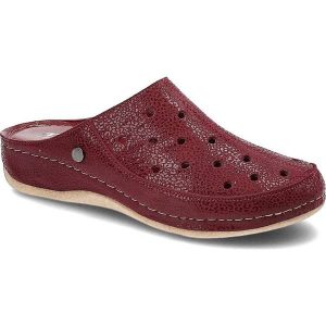 Bordowe Klapki Pollonus Wygodne Skórzane Buty Damskie. Czerwone klapki Pollonus, bez wzorów, ze skóry, bez obcasa, na obcasie. Za 199,00 zł.