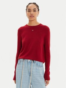 Tommy Jeans Sweter Essential DW0DW17254 Czerwony Regular Fit. Czerwone swetry klasyczne Tommy Jeans, s, z jeansu, bez kołnierzyka. Za 219,99 zł.