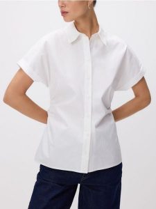 Taliowana koszula z bawełną - beżowy. Brązowe koszule Reserved, l, bez wzorów, z bawełny, bez kołnierzyka, bez ramiączek. Za 89,99 zł.