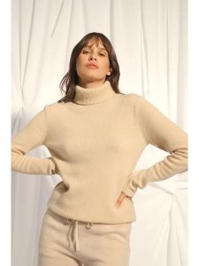 Just Cashmere Kaszmirowy golf "June" w kolorze beżowym rozmiar: L. Brązowe golfy Just Cashmere, bez wzorów, z kaszmiru. Za 478,62 zł.