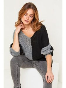 Joséfine Sweter "Josef" w kolorze szaro-czarnym rozmiar: M. Czarne swetry oversize Joséfine, m, bez wzorów, z wełny, bez ramiączek. Za 153,71 zł.