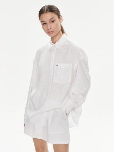 Tommy Jeans Koszula DW0DW17987 Biały Relaxed Fit. Białe koszule Tommy Jeans, xl, bez wzorów, z jeansu, bez kołnierzyka, bez ramiączek. Za 359,99 zł.