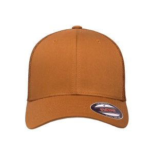 Siatkowa Czapka Z Daszkiem. Brązowe czapki FLEXFIT, bez wzorów. Za 67,99 zł.