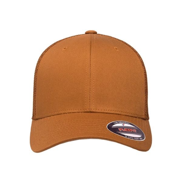 Siatkowa Czapka Z Daszkiem. Brązowe czapki FLEXFIT, bez wzorów. Za 67,99 zł.