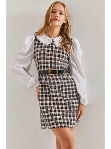 Bianco Lucci Sukienka w kolorze czarno-białym rozmiar: M. Białe sukienki Bianco Lucci, m, bez wzorów, ze skóry, bez kołnierzyka, bez ramiączek, mini. Za 130,99 zł.