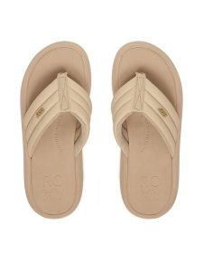 Roxy Japonki CEOWB-3CK003 Beżowy. Brązowe klapki Roxy, bez wzorów, ze skóry, bez obcasa. Za 129,99 zł.