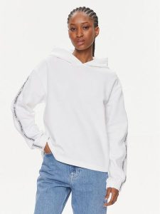 Calvin Klein Jeans Bluza Logo Elastic Hoodie J20J223078 Biały Regular Fit. Białe bluzy Calvin Klein Jeans, xs, bez wzorów, z jeansu, bez kaptura. Za 329,99 zł.