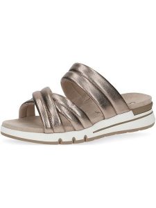 Caprice Skórzane klapki w kolorze szarobrązowym rozmiar: 38. Brązowe klapki Caprice, bez wzorów, z otwartym noskiem, bez obcasa. Za 177,32 zł.