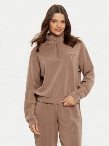 Guess Bluza V5RQ10 KCAY2 Brązowy Regular Fit. Brązowe bluzy Guess, m, z aplikacjami, z syntetyku, bez kaptura. Za 229,99 zł.