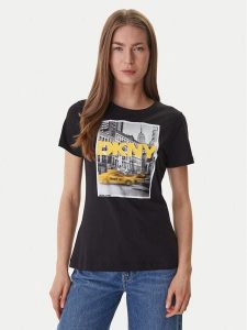 DKNY T-Shirt DJ6T1749 Czarny Regular Fit. Czarne t-shirty DKNY, xl, bez wzorów, z bawełny, bez kołnierzyka, bez ramiączek. Za 219,99 zł.