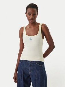 Calvin Klein Jeans Top LV047F832G Żółty Slim Fit. Żółte topy Calvin Klein Jeans, m, bez wzorów, z bawełny, bez kołnierzyka, bez ramiączek. Za 169,99 zł.