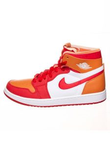 Air Jordan Skórzane sneakersy "1 Zoom" w kolorze biało-pomarańczowo-czerwonym rozmiar: 43. Pomarańczowe trampki Air Jordan, bez wzorów, za kostkę, bez zapięcia. Za 377,74 zł.