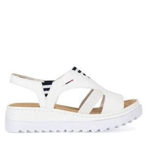 Sandały Rieker. Żółte sandały Rieker, bez wzorów, bez obcasa, na płaskiej podeszwie, bez zapięcia. Za 299,99 zł.