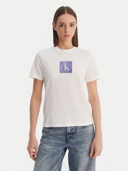 Calvin Klein Jeans T-Shirt LV047F819G Biały Classic Fit. Białe t-shirty Calvin Klein Jeans, s, bez wzorów, z bawełny, bez kołnierzyka, bez ramiączek. Za 129,99 zł.