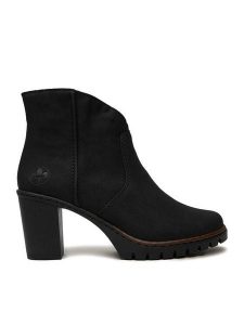Rieker Botki Y2553-00 Czarny. Czarne botki Rieker, bez wzorów, z materiału, bez obcasa, na słupku, bez zapięcia. Za 329,99 zł.