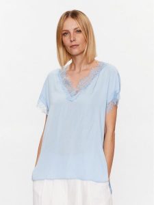 Marc Aurel Bluzka 6061 1000 93144 Błękitny Regular Fit. Niebieskie bluzki Marc Aurel, bez wzorów, z wiskozy, bez kołnierzyka, bez ramiączek. Za 369,99 zł.