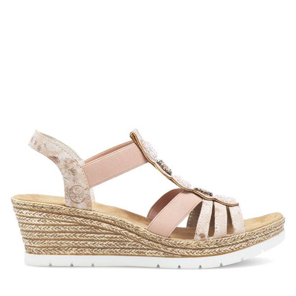 Sandały Rieker. Czerwone sandały Rieker, bez wzorów, bez obcasa, na koturnie, bez zapięcia. Za 299,99 zł.