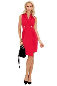 Różowa Asymetryczna Sukienka Żakietowa bez Rękawów. Czerwone sukienki Merribel, l, bez wzorów, z materiału, z asymetrycznym kołnierzem, bez ramiączek, asymetryczne. Za 125,90 zł.