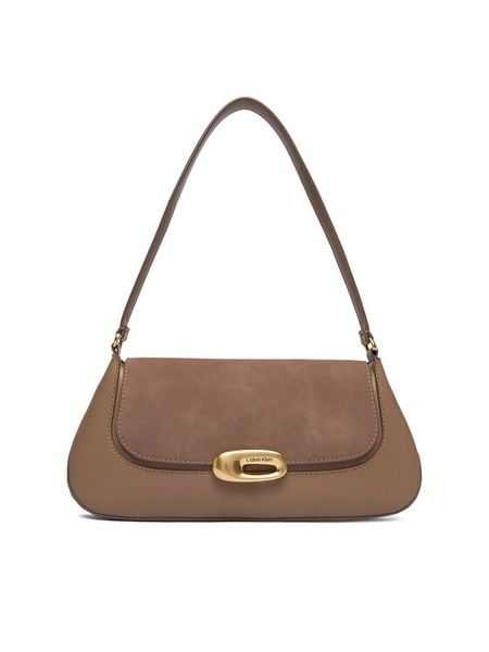 Calvin Klein Torebka Hardware Brushed Shoulder Bag LV04F3337G Beżowy. Brązowe torebki klasyczne Calvin Klein, bez wzorów, ze skóry, bez dodatków. Za 529,99 zł.