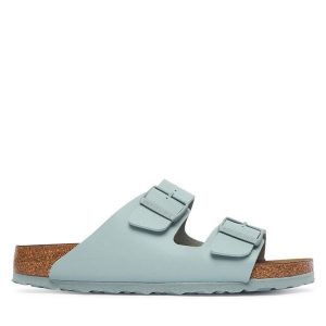 Klapki Birkenstock. Zielone klapki Birkenstock, bez wzorów, bez obcasa. Za 359,99 zł.