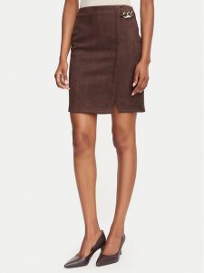 Rinascimento Spódnica mini CFC0130583003 Brązowy ciemny Slim Fit. Brązowe spódnice Rinascimento, s, bez wzorów, z syntetyku, mini. Za 419,99 zł.
