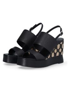 Liu Jo Skórzane sandały w kolorze czarnym rozmiar: 38. Czarne sandały Liu Jo, bez wzorów, z otwartym noskiem, bez obcasa, na koturnie, bez zapięcia. Za 267,29 zł.