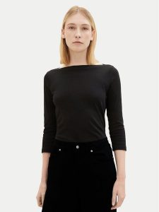 Tom Tailor Bluzka 1038028 Czarny Regular Fit. Czarne bluzki Tom Tailor, m, bez wzorów, z bawełny, bez kołnierzyka, bez ramiączek. Za 119,99 zł.