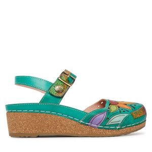 Sandały Laura Vita. Zielone sandały LAURA VITA, bez wzorów, bez obcasa, na płaskiej podeszwie, bez zapięcia. Za 429,99 zł.