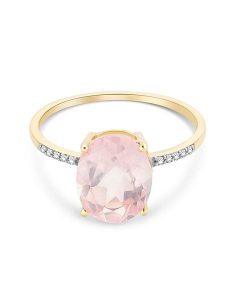Revoni Złoty pierścionek z diamentami i kwarcem różowym rozmiar: 58. Różowe pierścionki Revoni, z diamentem, złote. Za 826,45 zł.