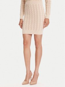 Guess Spódnica mini W5YD68 Z3OU0 Beżowy Regular Fit. Brązowe spódnice Guess, l, z aplikacjami, z bawełny, mini. Za 279,99 zł.