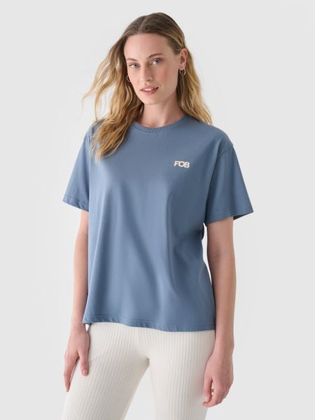 4F T-shirt regular z nadrukiem damski - granatowy XL. Niebieskie t-shirty 4f, xl, bez wzorów, z bawełny, bez kołnierzyka, bez ramiączek. W wyprzedaży za 29,99 zł.