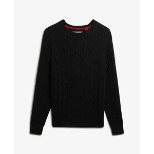 Sweter z luźnym splotem dla kobiet Superdry. Czarne swetry klasyczne Superdry, na zimę, ze splotem, bez kołnierzyka. Za 284,00 zł.