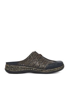 Rieker Klapki CEO-46376-14 Granatowy. Niebieskie klapki Rieker, bez wzorów, ze skóry, bez obcasa. Za 329,99 zł.