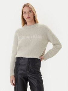 Calvin Klein Sweter LV044D359G Beżowy Relaxed Fit. Brązowe swetry klasyczne Calvin Klein, xl, z syntetyku, bez kołnierzyka. Za 539,99 zł.