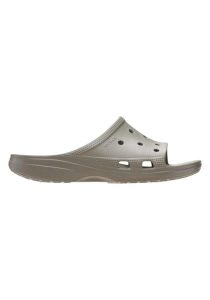 Klapki Dla Dorosłych Crocs Mens Saturday Slide. Szare klapki Crocs, bez wzorów, z materiału, bez obcasa. Za 139,99 zł.