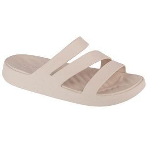 Klapki damskie Crocs 209587160. Brązowe klapki Crocs, bez wzorów, z materiału, bez obcasa. Za 354,00 zł.