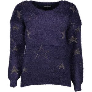 Sweter w kolorze granatowo-złotym. Niebieskie swetry klasyczne marki Lilou Secret, prążkowane. W wyprzedaży za 120,95 zł.